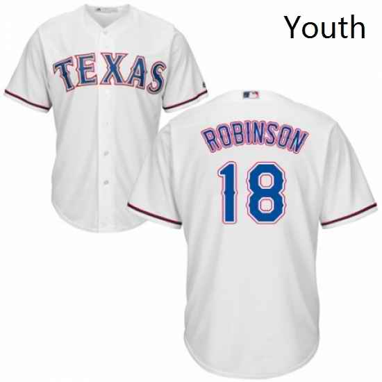 Youth Majestic Texas Rangers 18 Drew Robinson Replica White Home Cool Base MLB Jersey